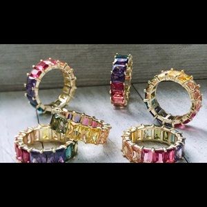 Emerald cut rainbow ring